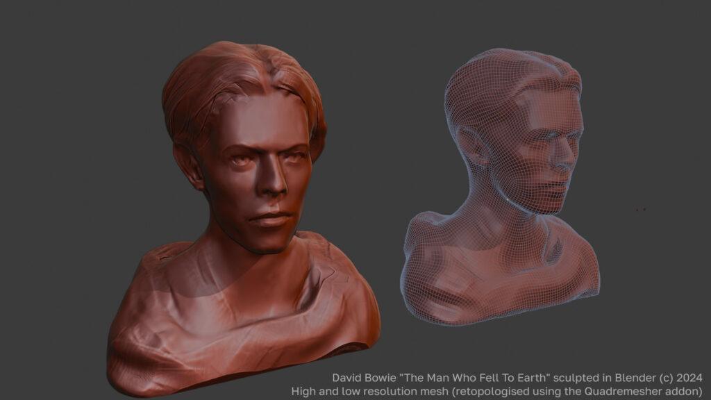 David Bowie Sculpture In Blender Sculpt Mode Based on "The Man Who Fell To Earth Era