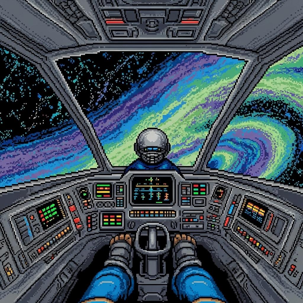 In game shot Atari ST version - The protagonist commander Calvert directs the ship to the the deep space destination
